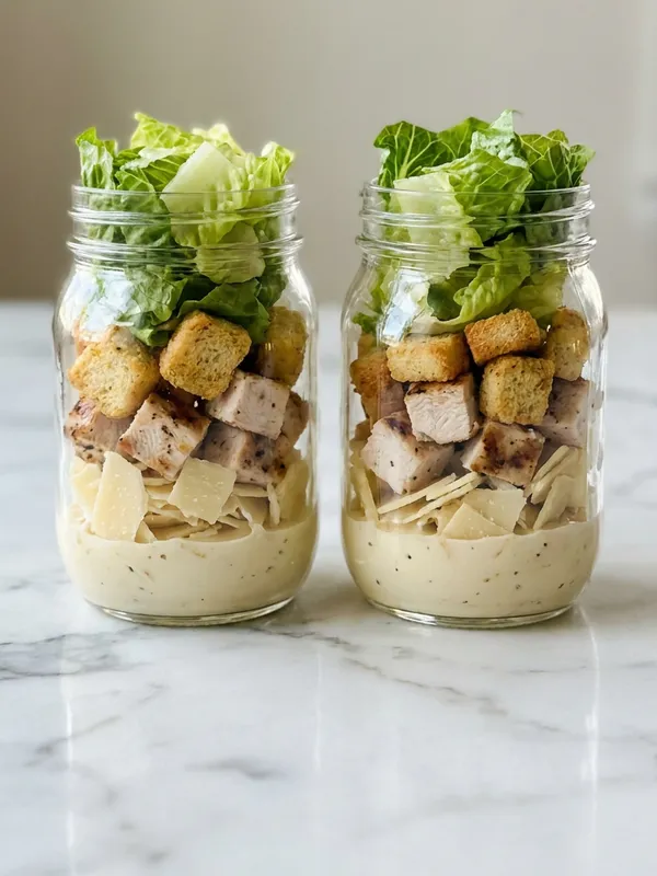 Dois potes de Caesar com frango grelhado